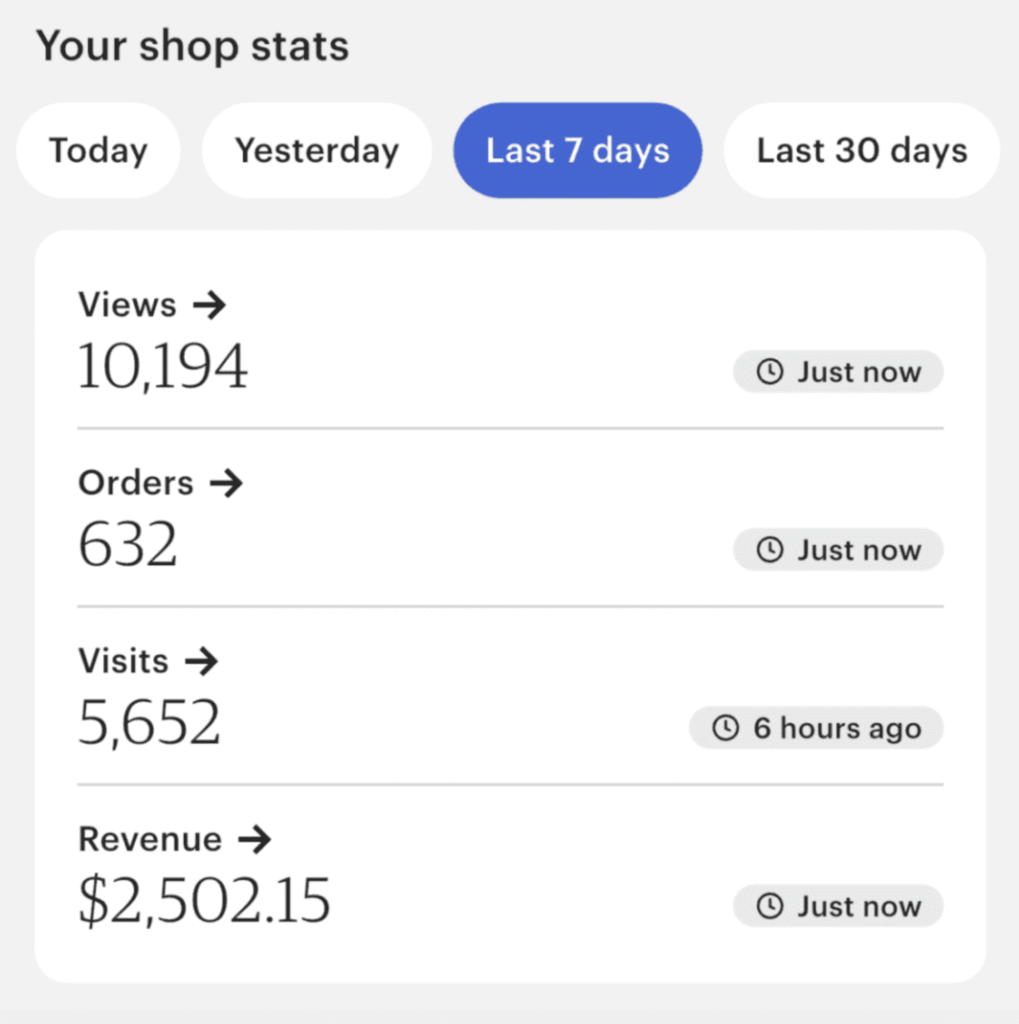 Etsy earnings screenshot