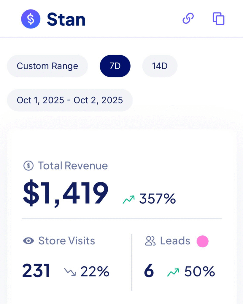 Stan Store earnings screenshot